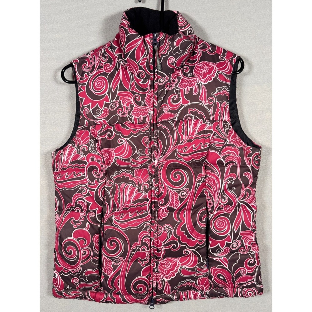 Athleta Women's Puffer Vest - Pink Black & Red Paisley Floral Pattern - Size M